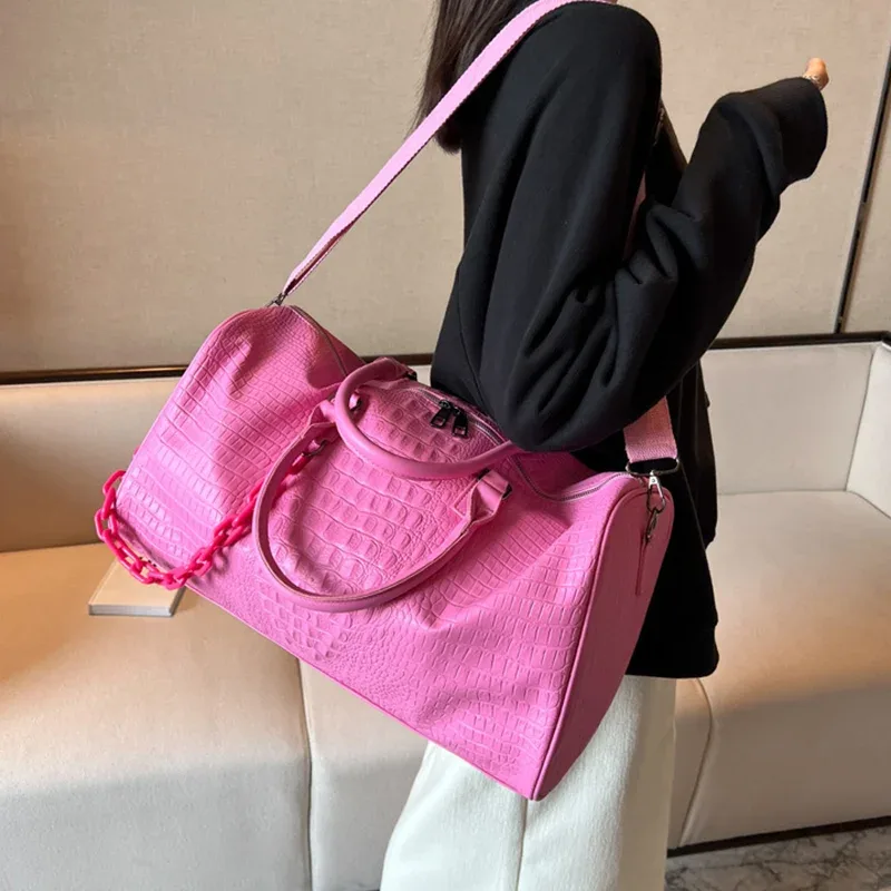 sac de voyage en cuir pu à motif crocodile, grande capacité, sac de sport imperméable, sac de week-end avec chaîne pour femmes