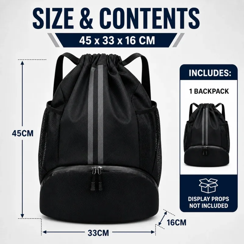 sac à dos de basketball avec cordon de serrage et compartiment à chaussures, sac de sport à séparation humide/sec pour la natation, l'entraînement et le fitness