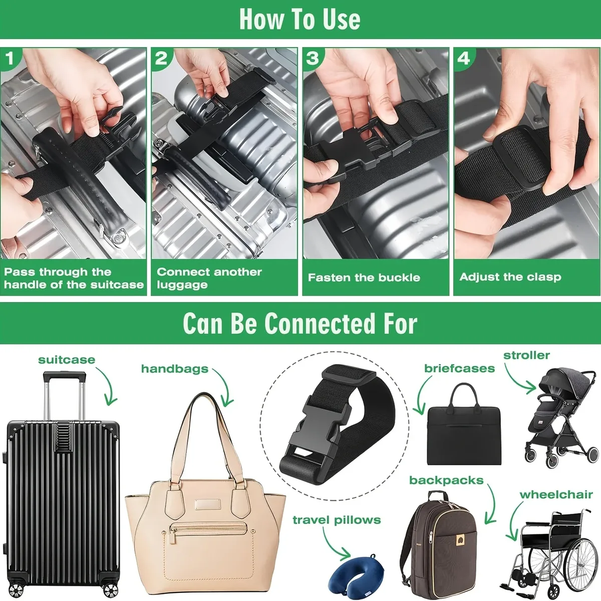 2 sangles de bagage de voyage, ceinture de valise élastique télescopique, sangle de fixation pour valise, sangle à boucle de voyage