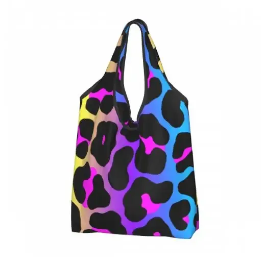 sac de courses pliable imprimé léopard coloré pour hommes et femmes, sac fourre-tout portable, sacs d'épicerie recyclables, extérieur, taille unique
