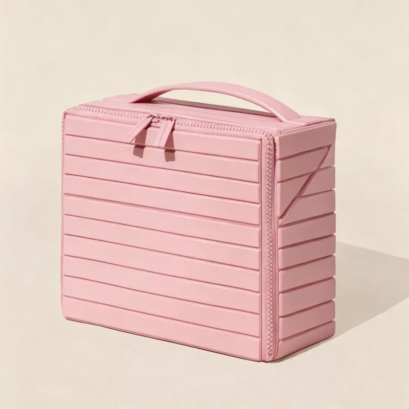 nouvelle trousse de maquillage urbaine minimaliste à rayures 3d, grande capacité, style européen simple, sac de rangement élégant pour voyage et quotidien