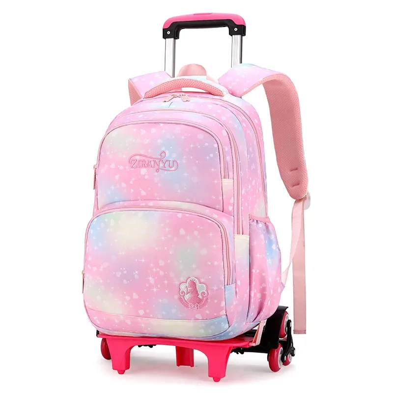 sac à dos pour enfants avec roulettes sacs d'école pour filles sac à roulettes mignon cartable princesse sac à dos à roulettes sacs à livres pour enfants