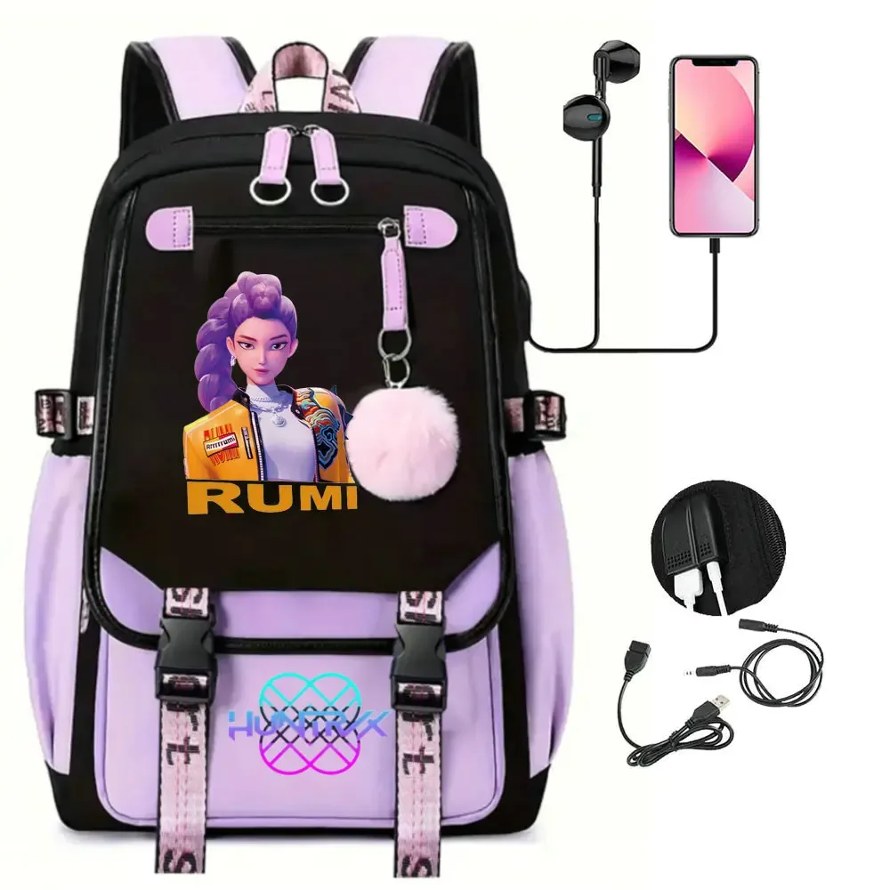 sac à dos kpop demon hunters, noir et rose, grande capacité, pour le quotidien, les voyages en plein air, rangement pratique, cadeaux de vacances