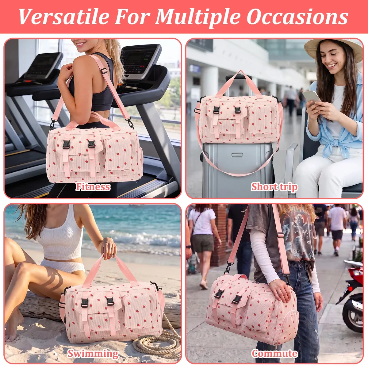 sac de sport en velours côtelé, grande capacité, sac de voyage avec compartiment à chaussures et poche étanche, sac de voyage imperméable.