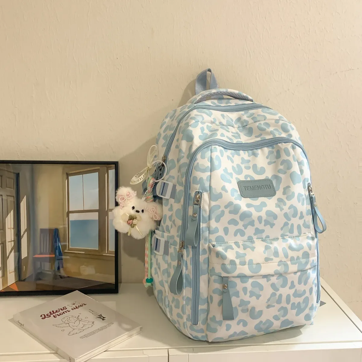 nouveau sac à dos double épaule style harajuku imprimé vache et léopard, léger, pour les élèves du collège et du lycée