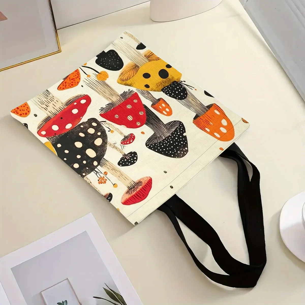 sac fourre-tout chic à imprimé champignons - sac à bandoulière spacieux et durable pour le shopping