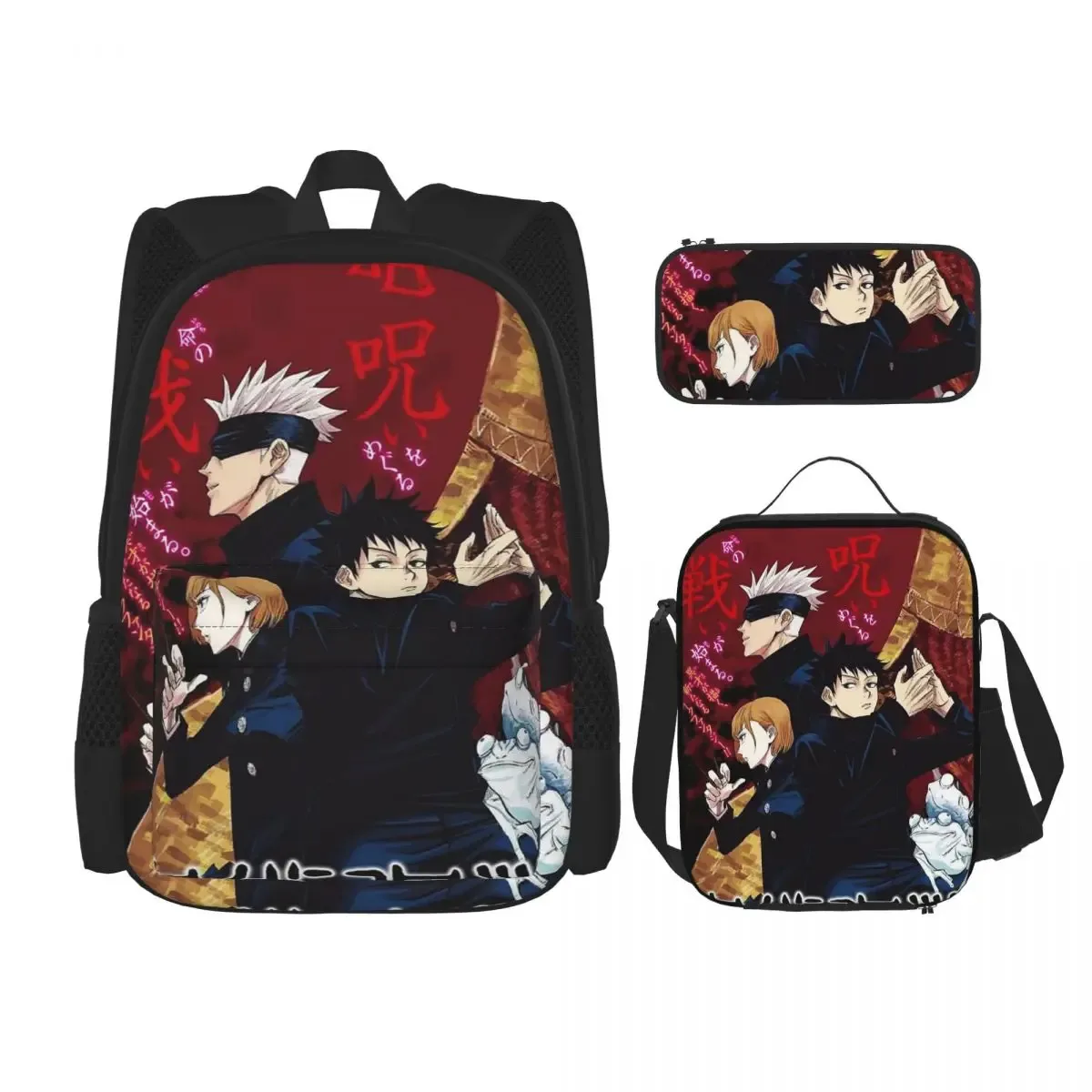 3pecs/ensemble ryomen sukuna sac à dos pour étudiant retour à l'école jujutsus kaisens anime lycée sac en toile sac à déjeuner trousse à crayons