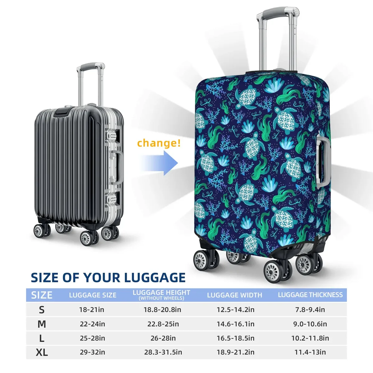 housse de protection pour valise, motif tortues marines sur fond bleu marine, mignonne, convient aux valises de 18 à 32 pouces