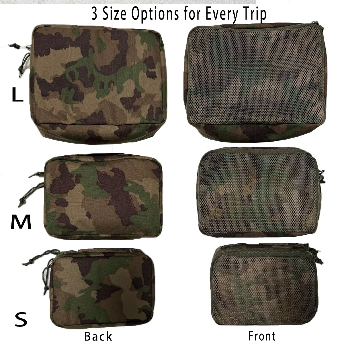 ensemble de 3 trousses de toilette en nylon camouflage suisse taz16 personnalisées |   organisateur de voyage pour articles de toilette et cosmétiques