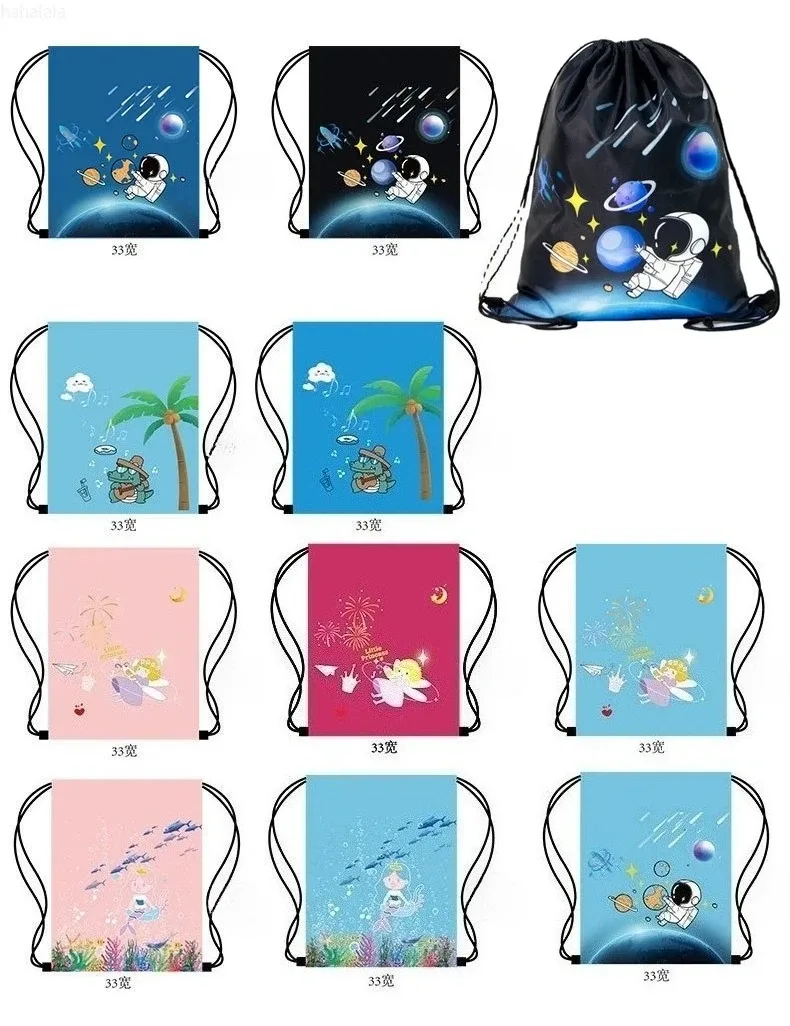 Sac à dos à cordon de serrage avec imprimé espace et dessin animé, sac de sport de grande capacité, sac de rangement de voyage étanche, 1 pièce