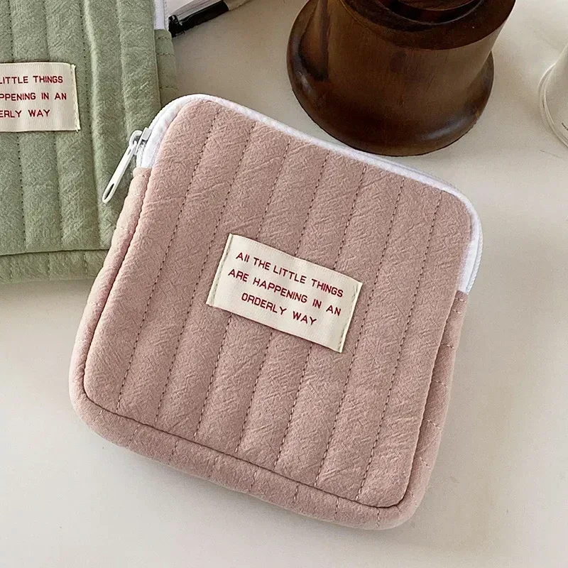 sacs de rangement de serviettes hygiéniques pour femmes, sac de maquillage en coton mignon coréen pour pièces de monnaie, organisateur de bijoux, pochette de maquillage, petits sacs à cosmétiques