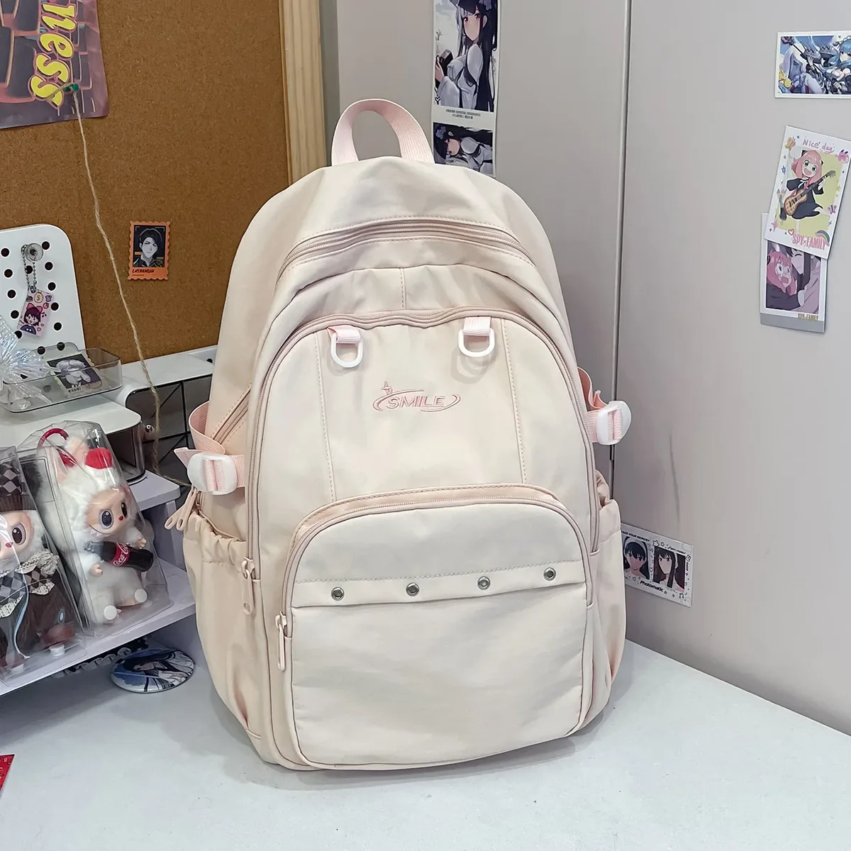 sac à dos brodé avec lettres, grande capacité, léger, respirant, cartable d'école pour étudiants, sac de voyage de loisirs, sac à dos pour fille, sac pour ordinateur portable