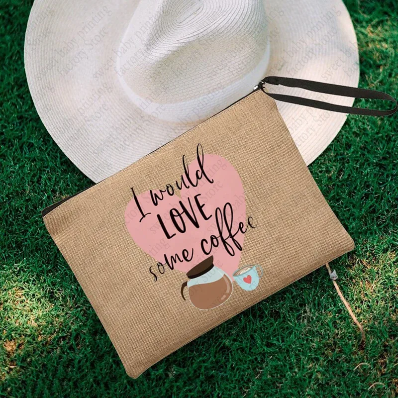 luke's flaxen cosmetic bag, coffee lover purse, inspired unisex wristlet clutch, gilmore girl star hollow powder, gérmerch
