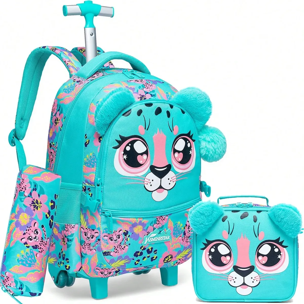 sac à dos roulant 3 pièces pour filles, avec roulettes pour élèves du primaire, sac à bagages à main 3 en 1, v