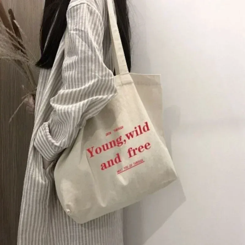 sac pour femmes pas cher décontracté grande capacité sacs à bandoulière shopper toile lettre mode harajuku fermeture éclair impression ulzzang sacs à main