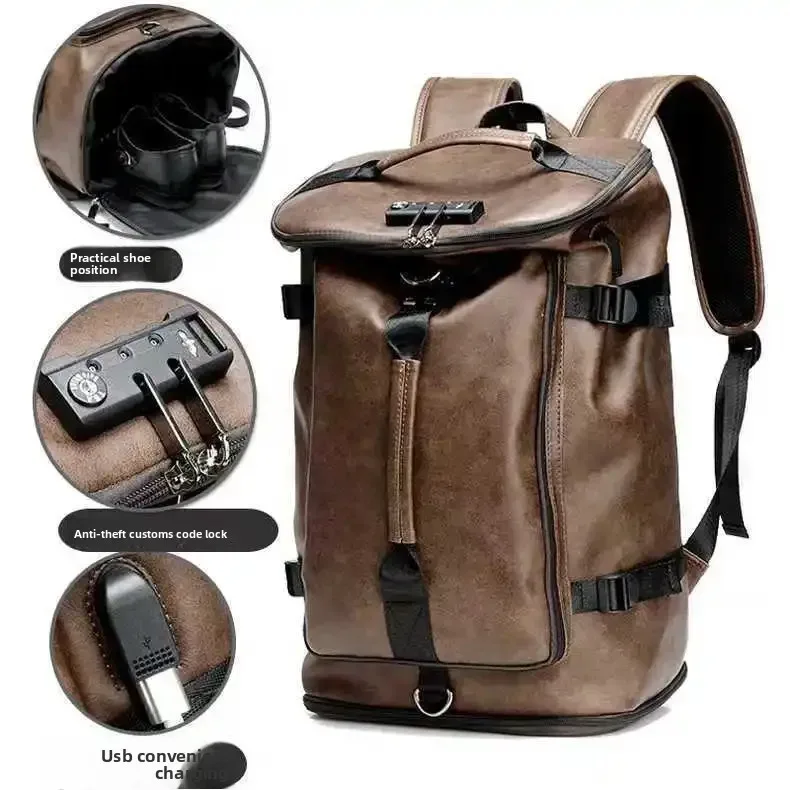 sac à dos en cuir véritable pour hommes, grande capacité, sacoche pour ordinateur portable, sac à dos de voyage d'affaires, sac d'école pour étudiants, sac à dos de jour pour l'extérieur