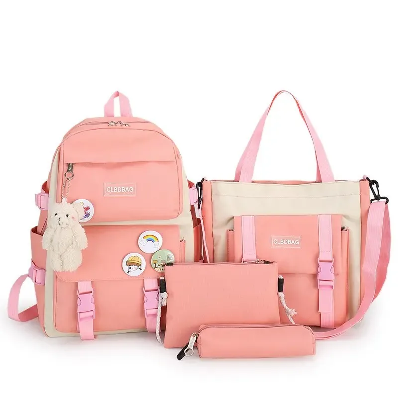 sac à dos d'école kawaii pour enfants, cartable pour femme, sacs d'école pour adolescentes, ensembles de 4 pièces, 138