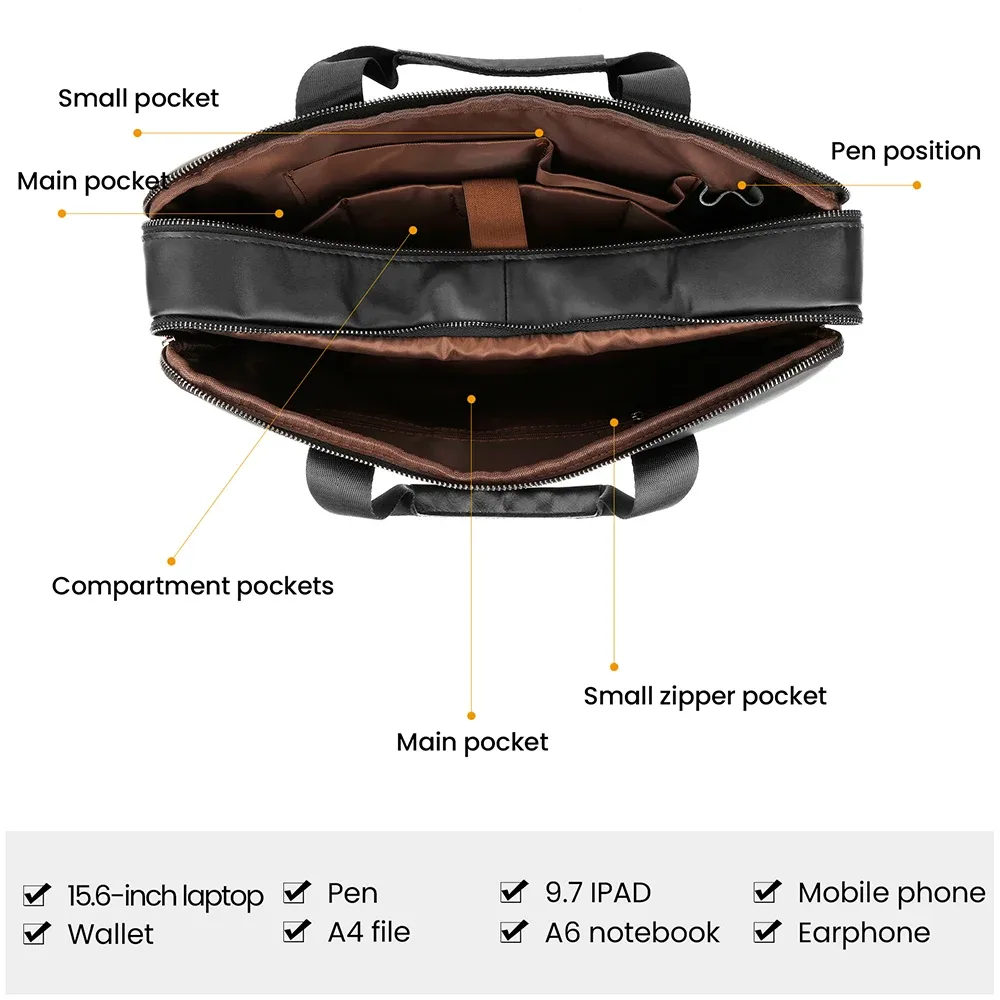 chaîne yir-sac à main en cuir group pour homme, sacoche de bureau pour ordinateur portable de 15.6 pouces, soutient des bombes