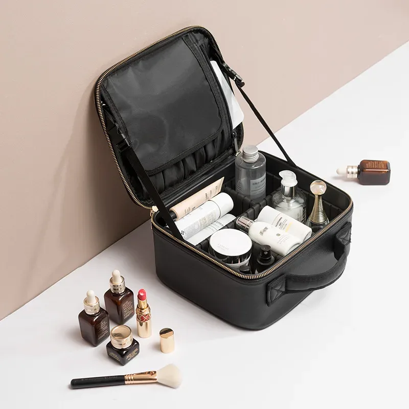 trousse de maquillage en cuir pu de grande capacité, trousse à cosmétiques professionnelle, trousse de maquillage étanche, trousse de beauté, essentiel de la présidence, nouveau