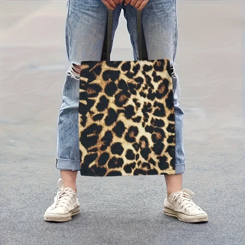 sac fourre-tout chic à imprimé léopard, léger et spacieux, sac à bandoulière pour femmes, sac de shopping multifonctionnel pour cadeaux, sac à main