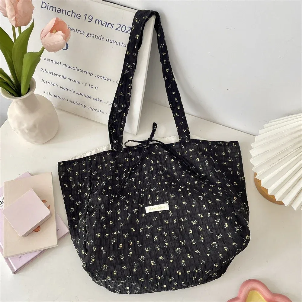 sac de shopping polyvalent pour femmes, sac à bandoulière simple en mousseline de soie imprimé floral frais et doux, fourre-tout de grande capacité pour classe d'étudiant