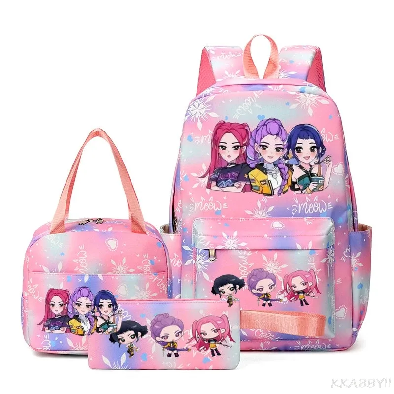 ensemble de 3 sacs à dos kpop demon hunters, sac d'école, sac à déjeuner, trousse à crayons, cadeau de rentrée scolaire pour fille, mochila de loisirs, sacs de voyage pour adolescents