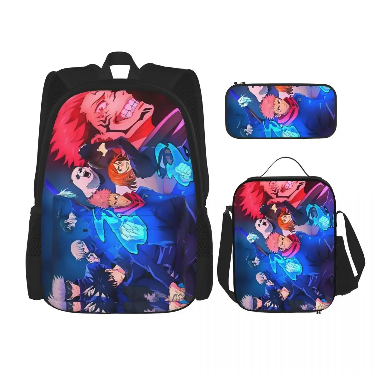 3pecs/ensemble ryomen sukuna sac à dos pour étudiant retour à l'école jujutsus kaisens anime lycée sac en toile sac à déjeuner trousse à crayons