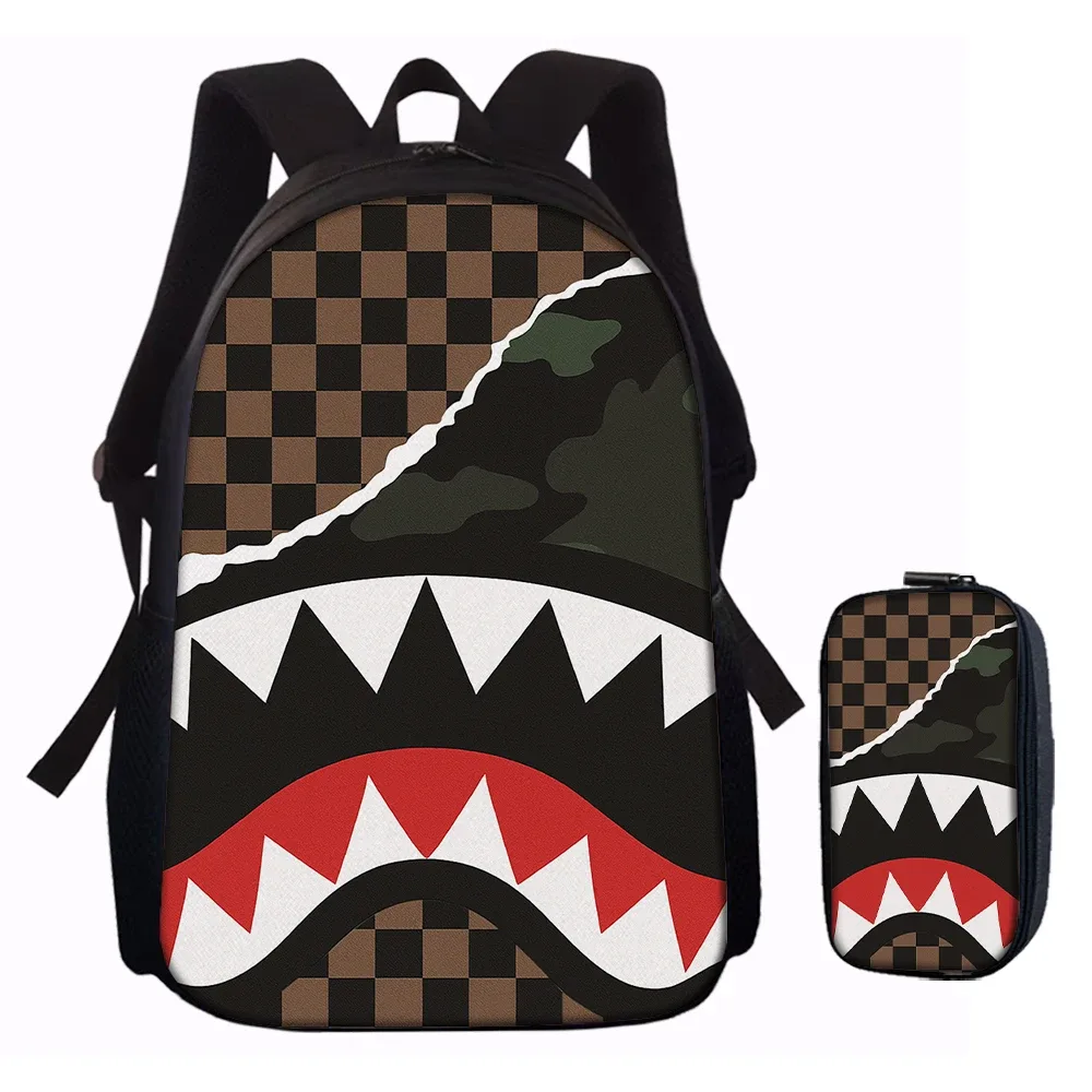 ensemble de sacs à dos tendance avec motif requin, 1/2/3/4/5 pièces |   parfait pour l'école et les aventures quotidiennes