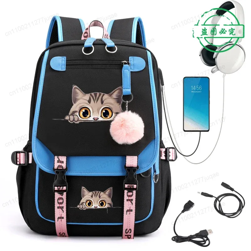 sac à dos kawaii chat de dessin animé tendance anime pour adolescentes et adolescents, sac d'école, sac de voyage pour ordinateur portable