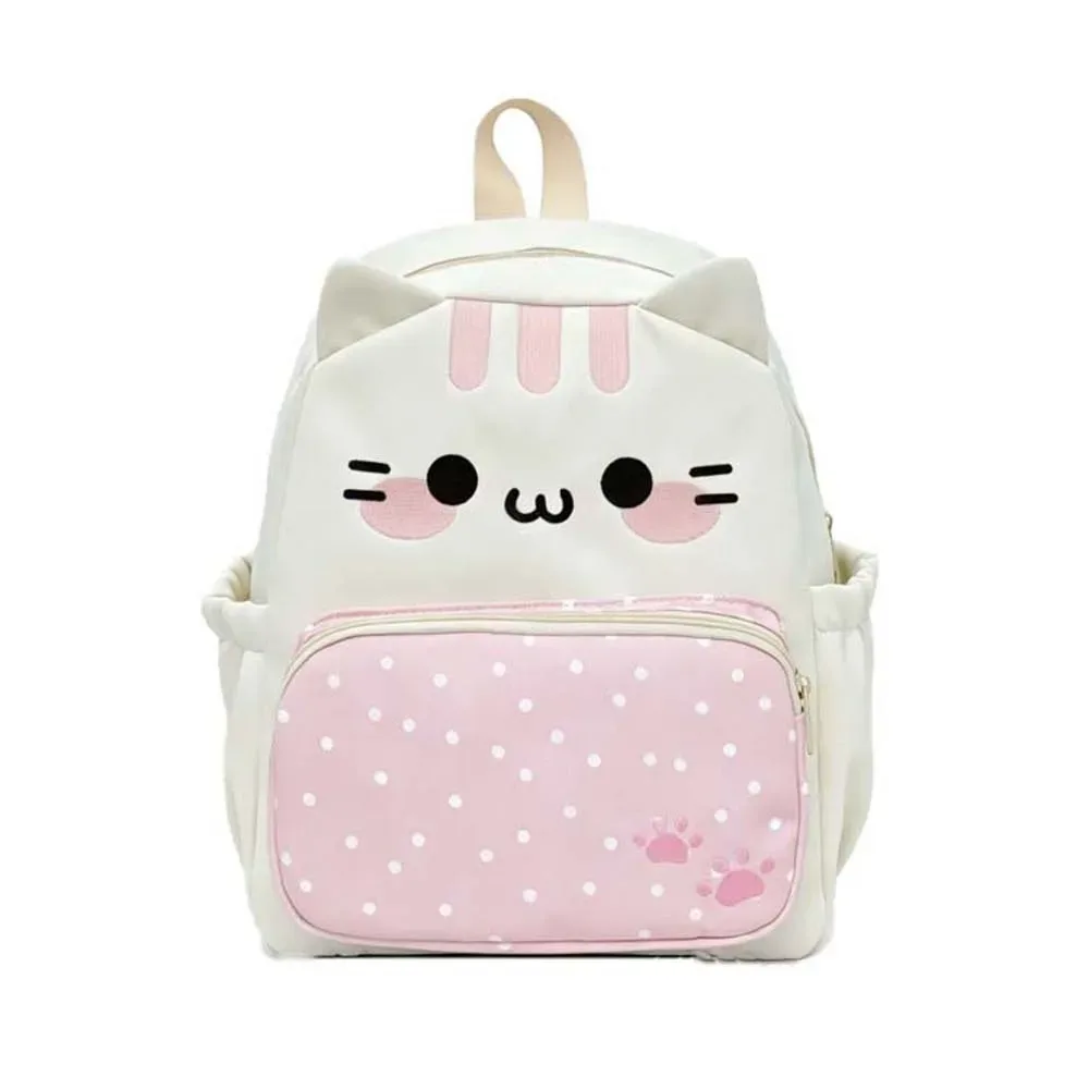 sac à dos pour chat de style japonais, grande capacité, design avec oreilles 3d, sac à dos kawaii léger, bretelles réglables, sac à dos à pois.