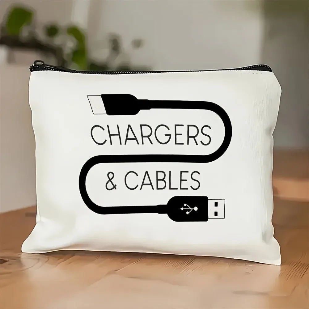 nouvelle pochette de rangement pour chargeur en toile, fermeture à glissière, design imprimé, organiseur de câbles, sac de grande capacité, organiseur de cosmétiques, utilisation en voyage