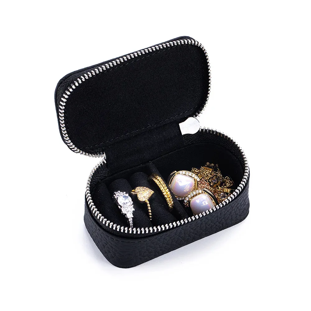boîte à bijoux portable en cuir véritable pour voyage, boîte à bagues, colliers et boucles d'oreilles, mini pochette de rangement cosmétique pour femme, pochette de soirée