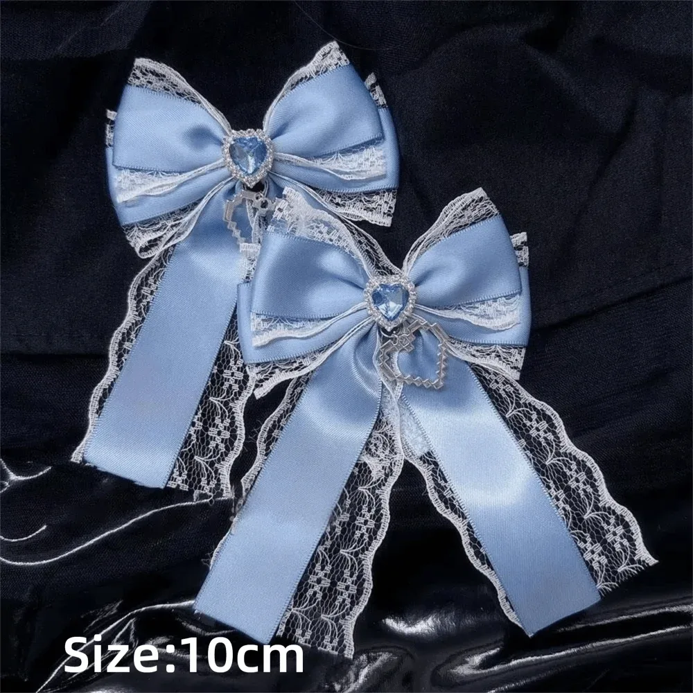 1/2pcs kit de nœuds en ruban à faire soi-même, double couche, avec pendentif en forme de cœur, clip diamant, breloque de sac à dos lolita, cœur scintillant