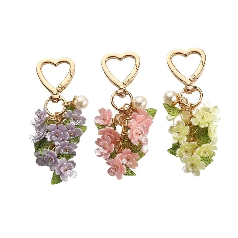 porte-clés cœur rempli de fleurs mignonnes, accessoire de sac esthétique créatif pour filles, ornement quotidien pour sac à dos, doux cadeau de vacances