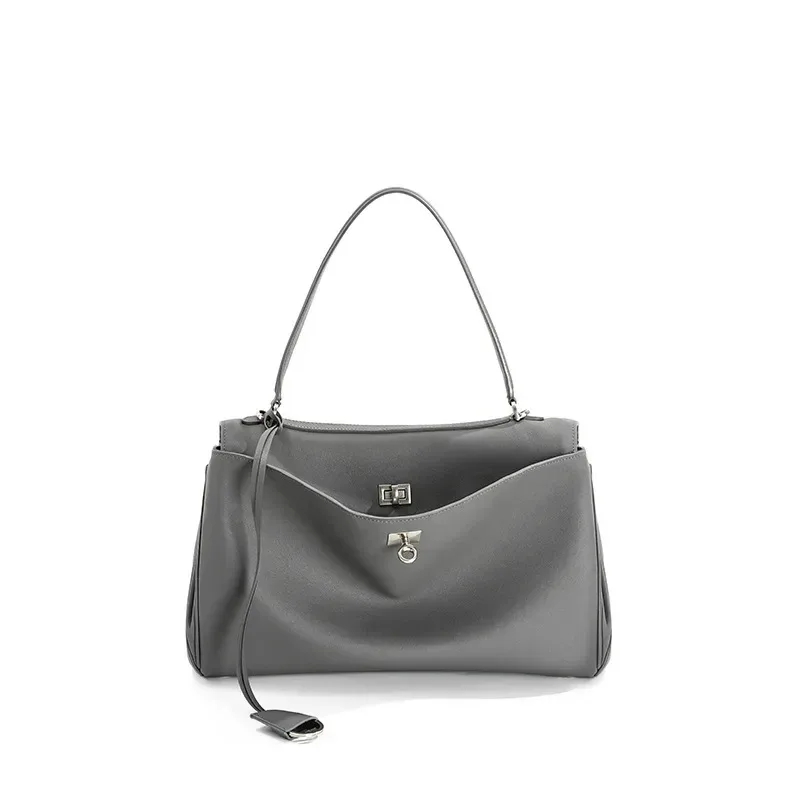 sac fourre-tout en cuir véritable avec fermeture à boucle, sac à bandoulière grande capacité, sac à main de créateur, sac bandoulière pour femme