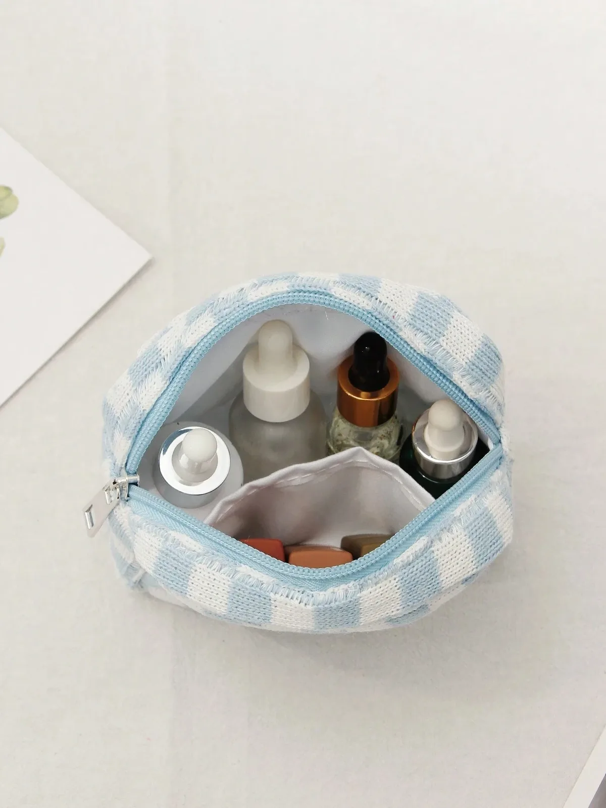 sac à cosmétiques en damier, sac de rangement de toilette tricoté, pochette de maquillage colorée, organisateur, sac à cosmétiques à motif à carreaux