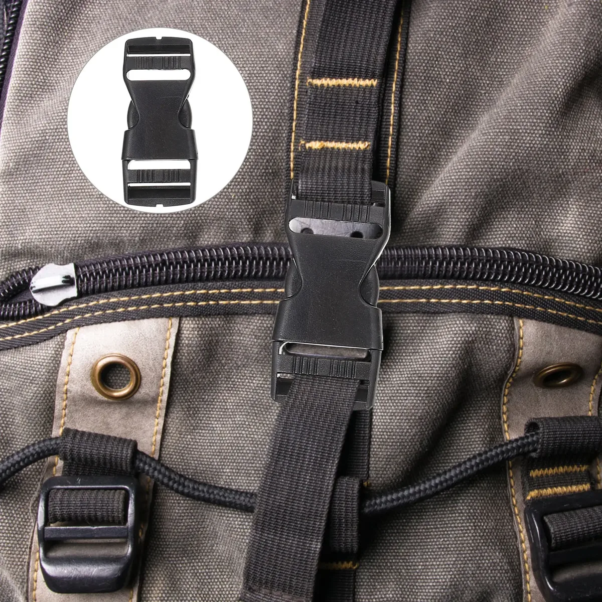 1 ensemble d'accessoires pour sacs : boucles réglables à dégagement rapide, anneaux en d, clips à trois glissières, kit de remplacement de sangle en nylon pour bagages et sacs à dos.