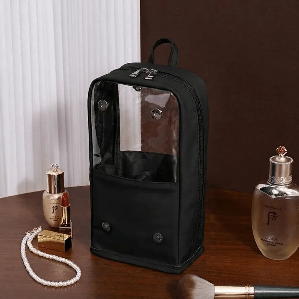 trousse de maquillage transparente imperméable avec fermeture éclair, grande capacité, poignée et conception autoportante