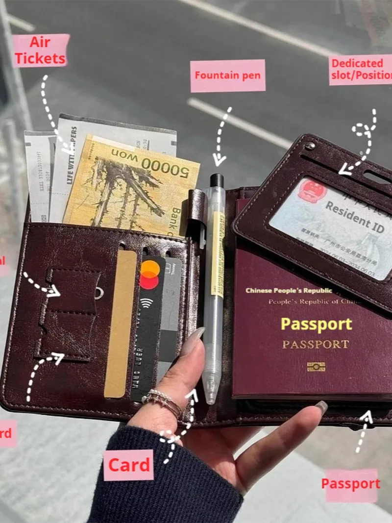 housse de passeport multifonctionnelle en cuir, porte-passeport, organisateur de documents de voyage, fente pour cartes et billets, pour hommes et femmes, voyage