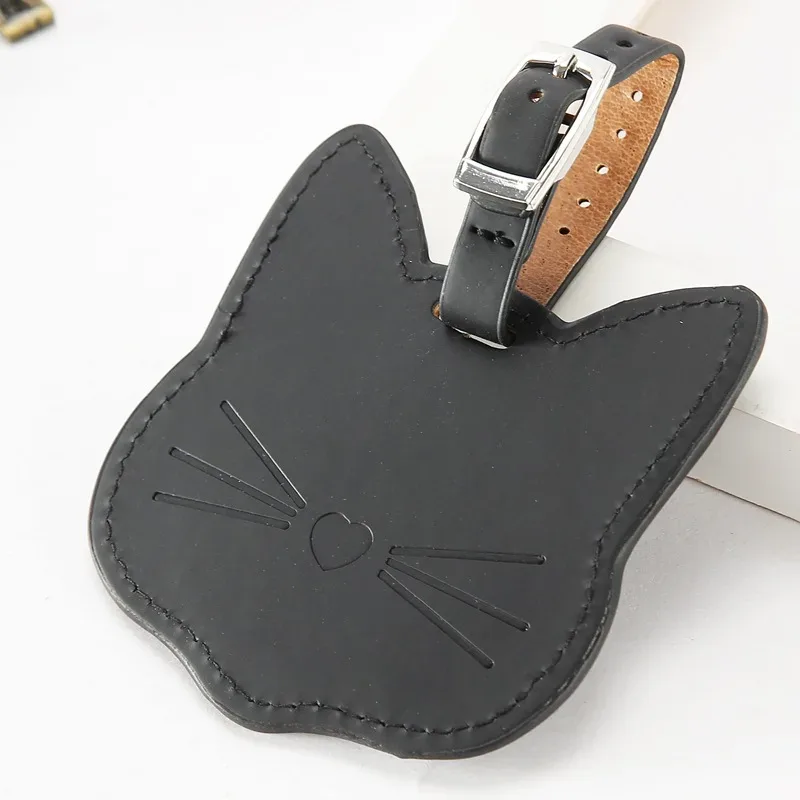nouvelle étiquette de bagage en cuir, porte-adresse d'identification de valise, étiquette d'embarquement de bagages, étiquette portable, chat mignon, accessoires de voyage
