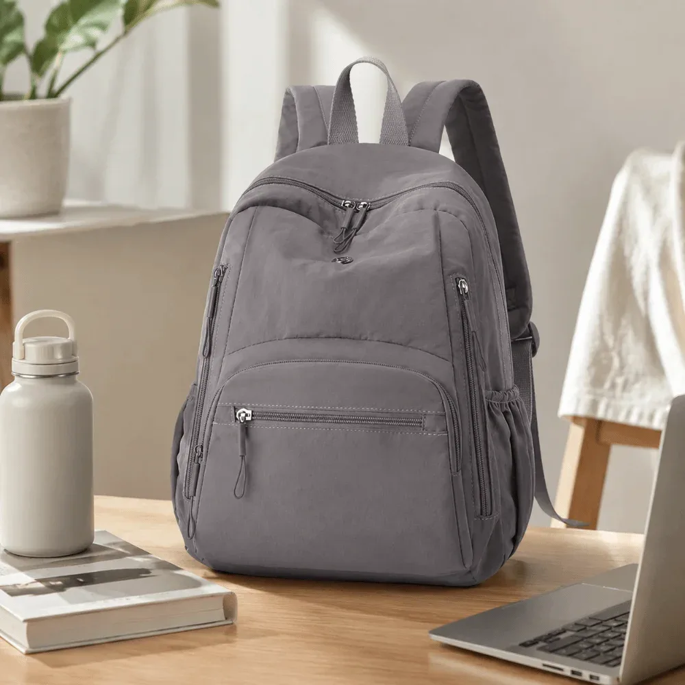 sac à dos décontracté en nylon grande capacité, léger et durable, pour l'école, les voyages, couleur unie, imperméable, pour ordinateur portable, idéal pour la gym