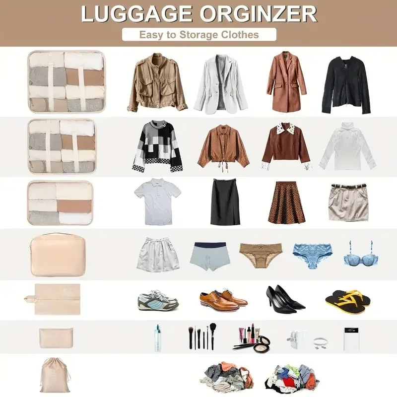 【 ensemble de 10 pièces 】 ensemble de cubes de rangement pour voyage - sacs de tri pour le linge, sacs de rangement pour le voyage