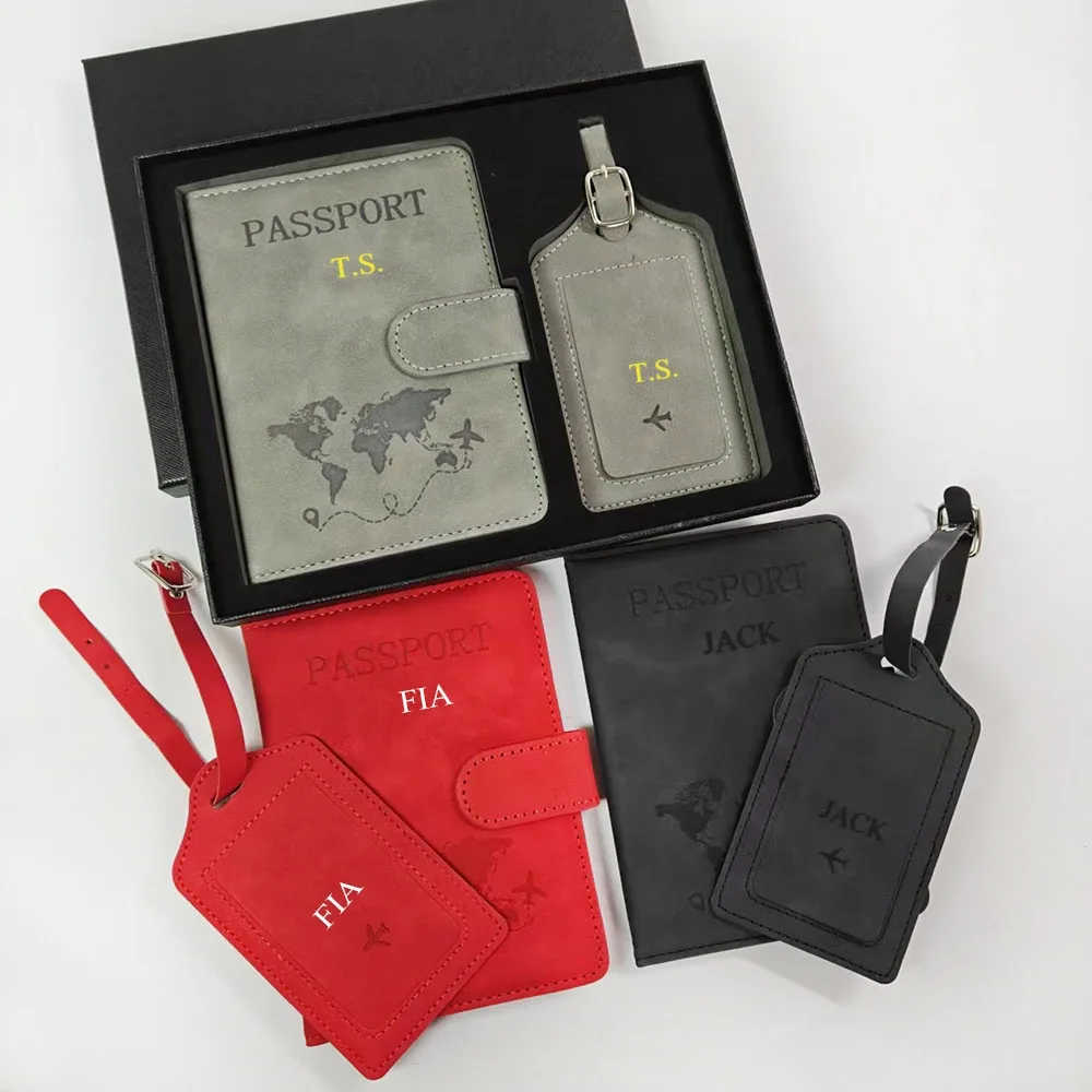 porte-passeport personnalisé, étiquette de bagage, boîte cadeau, accessoires de voyage tendance diy, vente en gros, gravure de logo, portefeuille de voyage