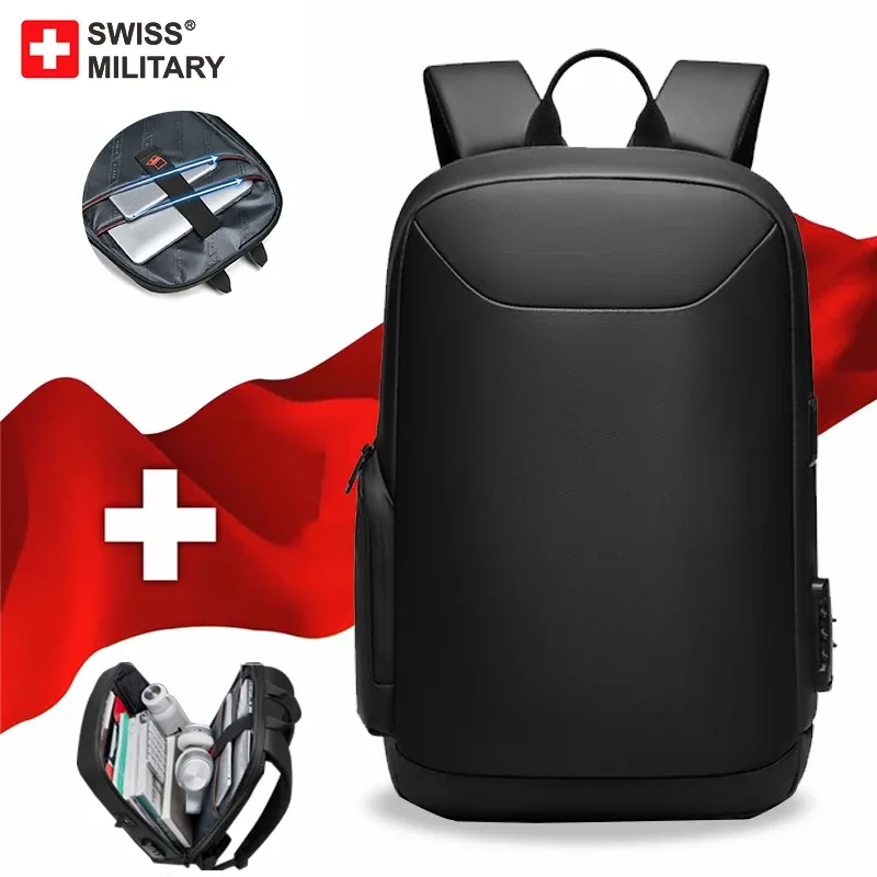 Sac à dos de voyage militaire suisse pour hommes, sac à dos d'affaires extensible USB pour ordinateur portable 15.6, étanche, verrouillage par mot de passe, antivol