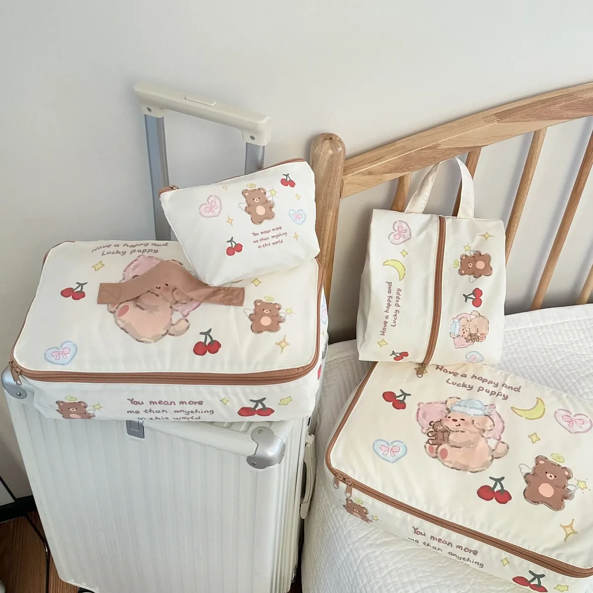 sacs de rangement de voyage pour femmes, dessin animé mignon, pour vêtements, sacs à main légers et portables pour dames, grande capacité, sac à cosmétiques de lavage pour filles