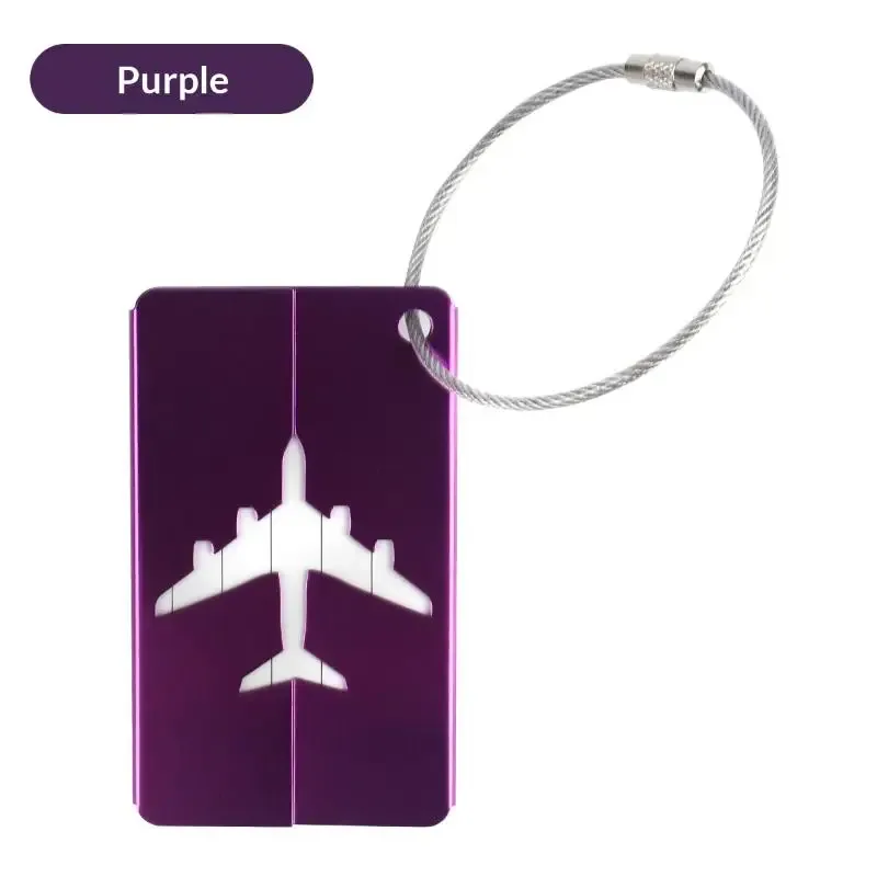 étiquette de bagage en alliage d'aluminium pour avion, anti-perte, avec porte-carte d'identité, couleur unie, accessoires de voyage