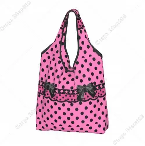 sac à provisions rick cartoon pour femme, sac fourre-tout pliable, sacs d'épicerie portables, respectueux de l'environnement, taille unique, pois, nœud