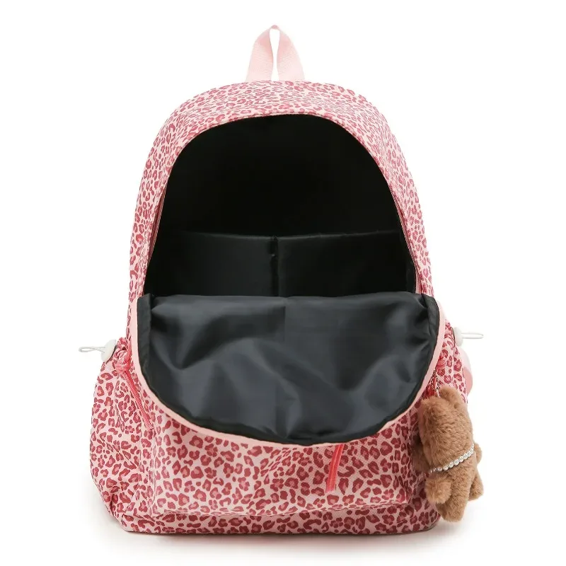 sacs à dos de grande capacité en nylon imprimé léopard, fermeture éclair, haute qualité, mode, dos intérieur avec poche à fermeture éclair, 2026
