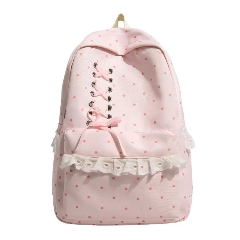 sac à dos en dentelle à pois, grande capacité, souple et élégant, avec compartiments, sacs à dos légers et mignons, sacs pour le soutien scolaire quotidien