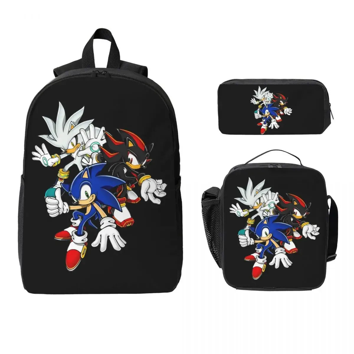 sac à dos shadow the hedgehog pour garçons et filles, sac d'école, sacs à bandoulière pour ordinateur, sac à déjeuner isotherme 3ps, trousse à crayons